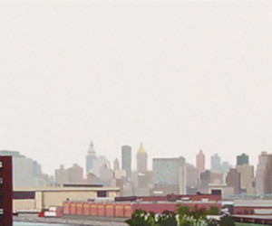 New Skyline, 2001, Gouache on paper mounted on wood, 3” x 20” x 1.5”d New Skyline