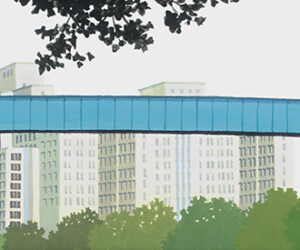 Wards Island Bridge, 2001, Gouache on paper mounted on wood, 2” x 16.5” x 2”d Wards Island Bridge