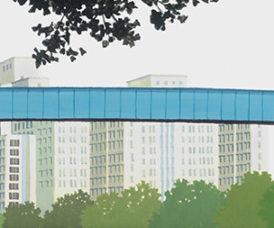 Wards Island Bridge, 2001, Gouache on paper mounted on wood, 2” x 16.5” x 2”d Wards Island Bridge