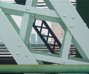 Through the Queensboro Bridge #2, 2002, Gouache on linen, 10” x 28” Through the Queensboro Bridge #2