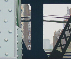 View South Through the Queensboro Bridge #1, 2002, Gouache on canvas mounted on wood, 4” x 20” View South Through the Queensboro Bridge #1