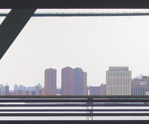 View South Through the Queensboro Bridge #3, 2003, Gouache on canvas mounted on wood, 7” x 25” View South Through the Queensboro Bridge #3
