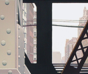View South Through the Queensboro Bridge #4, 2004, Gouache on watercolor paper mounted on wood, 4” x 22” View South Through the Queensboro Bridge #4