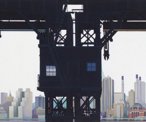 Long Island City, 2004, Gouache on canvas mounted on wood, 8” x 24” Long Island City