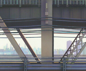 View Through the Queensboro Bridge #5, 2005, Gouache on watercolor paper mounted on wood, 6” x 19” View Through the Queensboro Bridge #5
